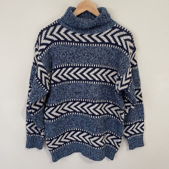 Michelle Stuart Sweaters - Vtg 90s Nordic Oversized Wool Sweater Womens M Ski Turtleneck Chunky Knit